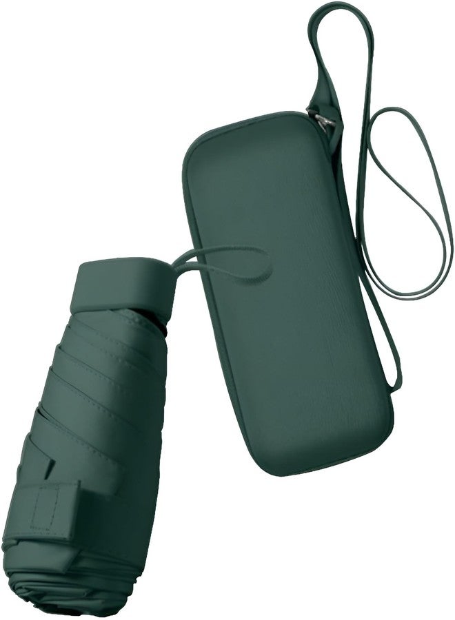 Contacts Womens Mini Travel Umbrella with Capsule & Case - Compact UV Protection Sun Parasol, Lightweight Windproof Portable Umbrella for Purse (Dark Green) - Image 1